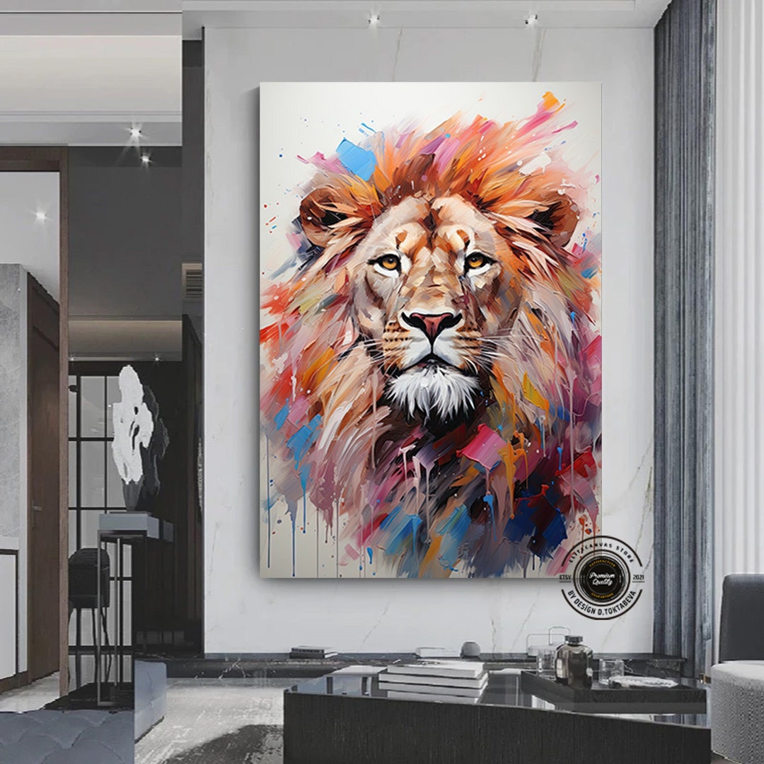 Abstract Lion Framed Canvas Print: Colorful Wall Art - Etsy