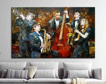 Jazz Band Canvas Print, Musical Instruments Painting, Ready to Hang
