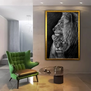 Mother lion canvas painting, lion canvas print, lion and cub wall decor, lion canvas poster, lion wall art image 3