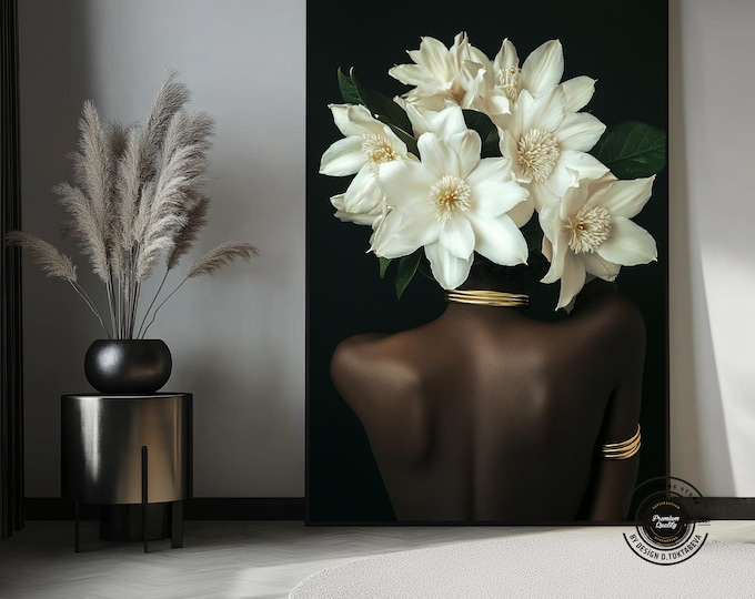 Bohemian and Elegant Home Decor: Floral Black Woman Figure Canvas Print