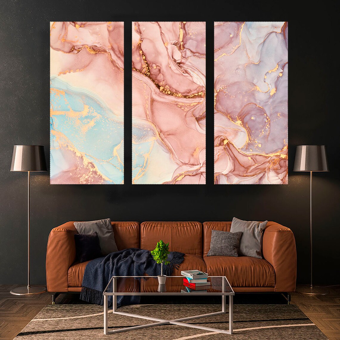 Handmade Pink Marble Canvas Print | Abstract Gold Wall Art - Etsy