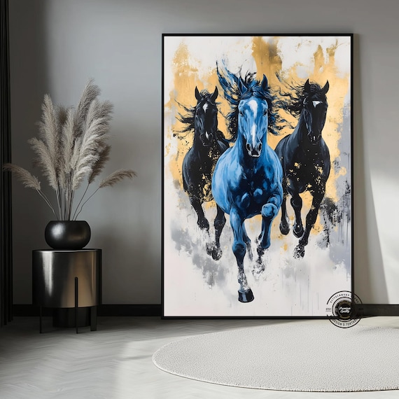 キャンバスに描かれた抽象的な馬の絵画：カラフルな壁アートプリント