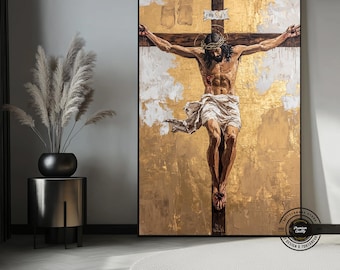 Jesus on Cross Art Print – Spiritual Christian Home Wall Decor