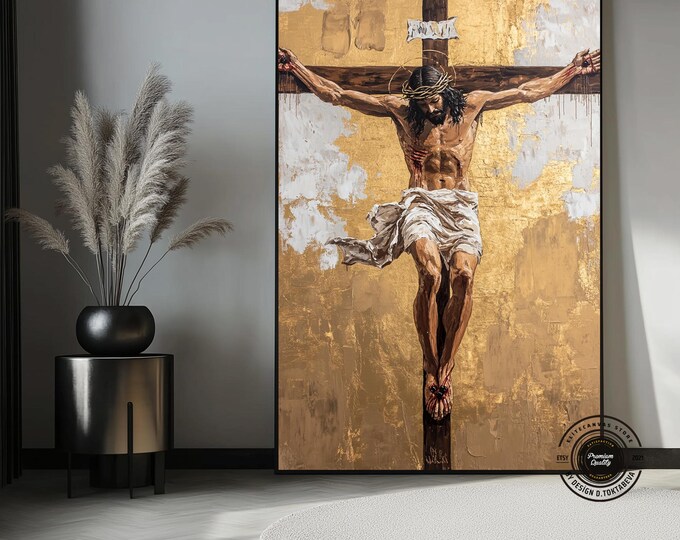 Jesus on Cross Art Print – Spiritual Christian Home Wall Decor