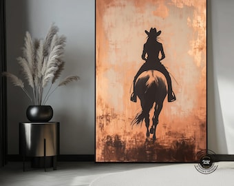 Abstract Cowgirl Canvas Art – Modern Western, Rustic Farmhouse Decor