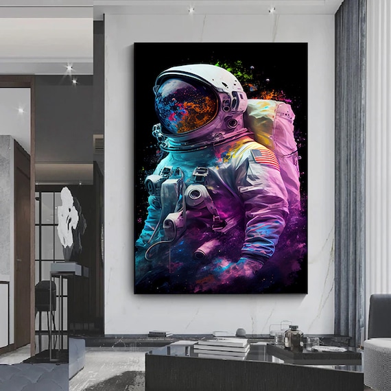 カラフルな宇宙飛行士の絵画 – 抽象的な宇宙アート、プリント