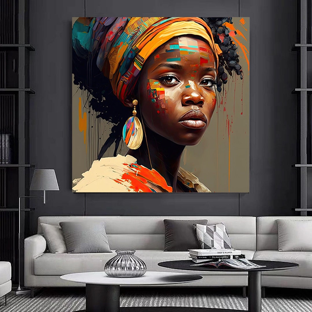 Colorful African Woman Canvas Art, African American Art, Modern Art