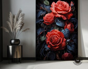 Red Roses Canvas Print: Dark Gothic Floral Wall Art