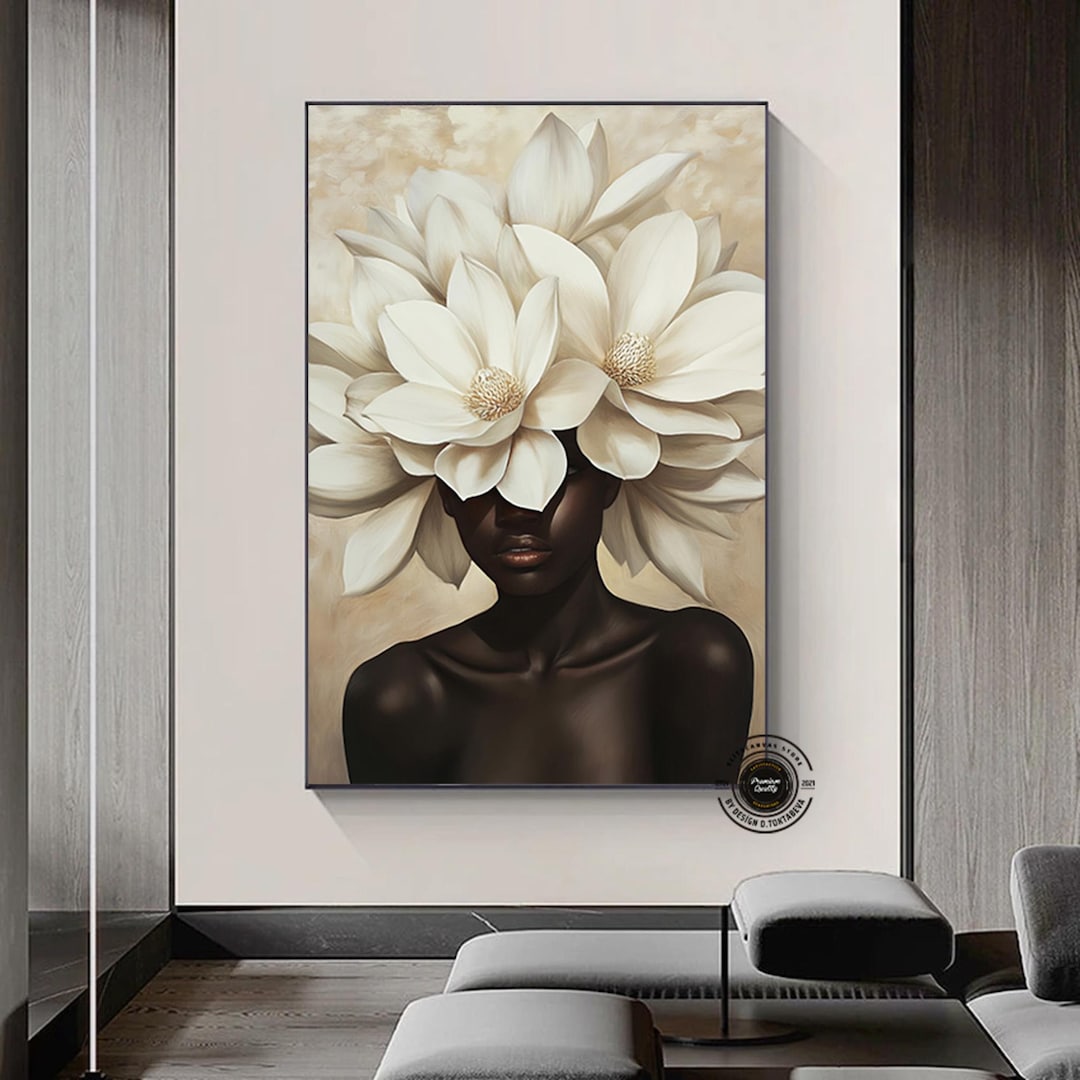 Black Woman Floral Head Canvas Art: African American Woman Wall Decor ...