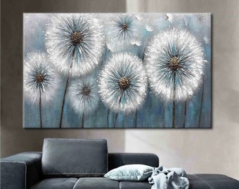 Abstract Dandelion Canvas Art, Modern Floral Wall Decor