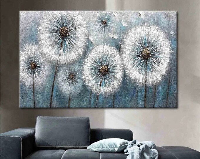 Dandelion, Botanical Wall Decor, Modern Printed, Flower Poster, Floral Poster, Abstract Dandelion Canvas Art, Trendy Canvas Art,