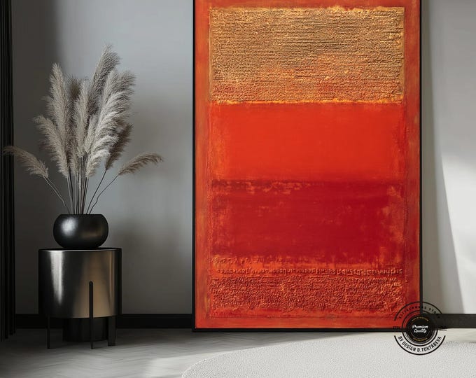 Mark Rothko Style Abstract Canvas Art: Red and Gold Minimalist Painting