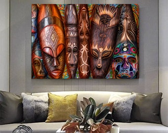 African Tribal Mask Canvas Art, Ethnic Home Decor, Large Print