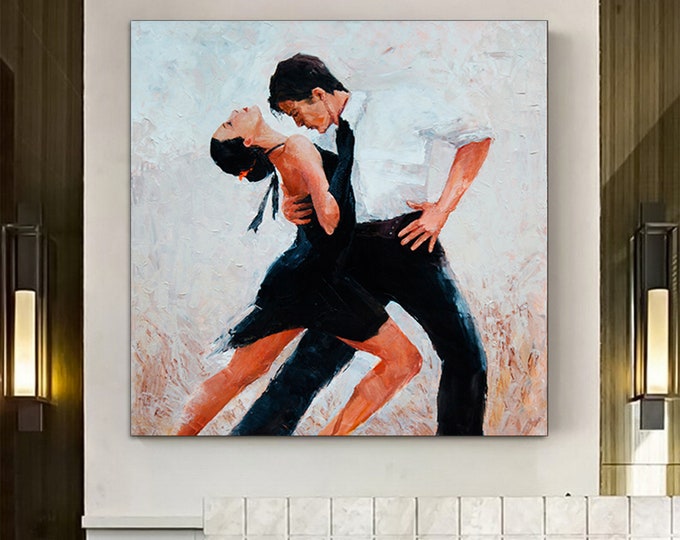 Canvas Home Decor, Large Canvas, Couple Dancing Painting Print, Music Room Art, Tango Couple Canvas Painting, Framed Canvas Ready to Hang