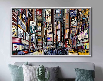 Times Square Poster Canvas Print, New York Wall Decor, Illustration of a Street in New York, Landscape Art, New York Landscape Poster