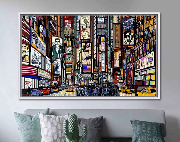 Times Square Poster Canvas Print, New York Wall Decor, Illustration of a Street in New York, Landscape Art, New York Landscape Poster