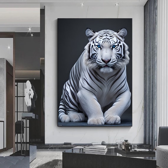 Blue Eyed White Tiger Canvas Print, Animal Wall Art - Etsy