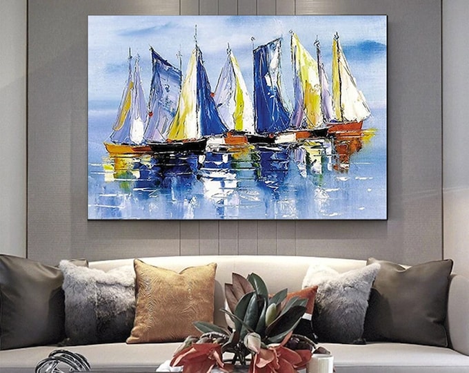 Sailing ships canvas wall art , sailing ship canvas painting , ships canvas print , dinghy canvas print , fishing ship canvas , canvas art