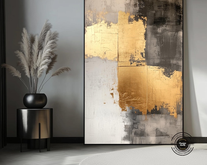 Gold Abstract Canvas Art – Modern Metallic Wall Decor