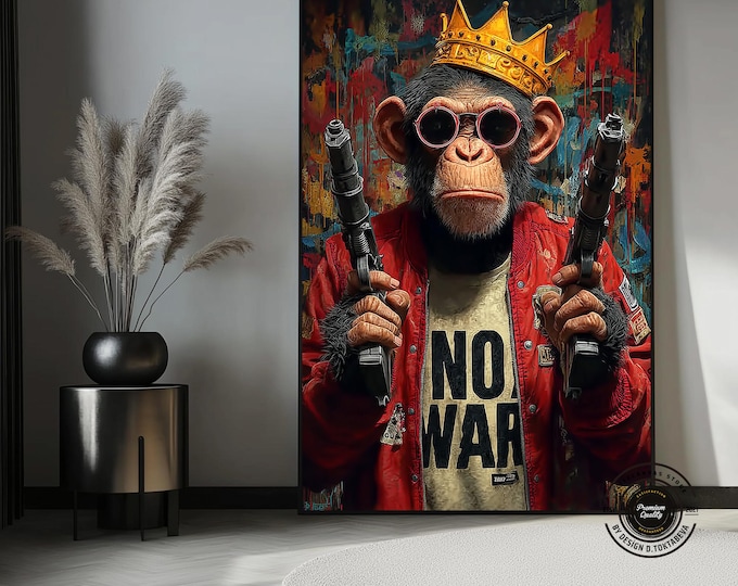 Edgy Crowned Chimp Artwork – Modern Street Art Canvas Decor