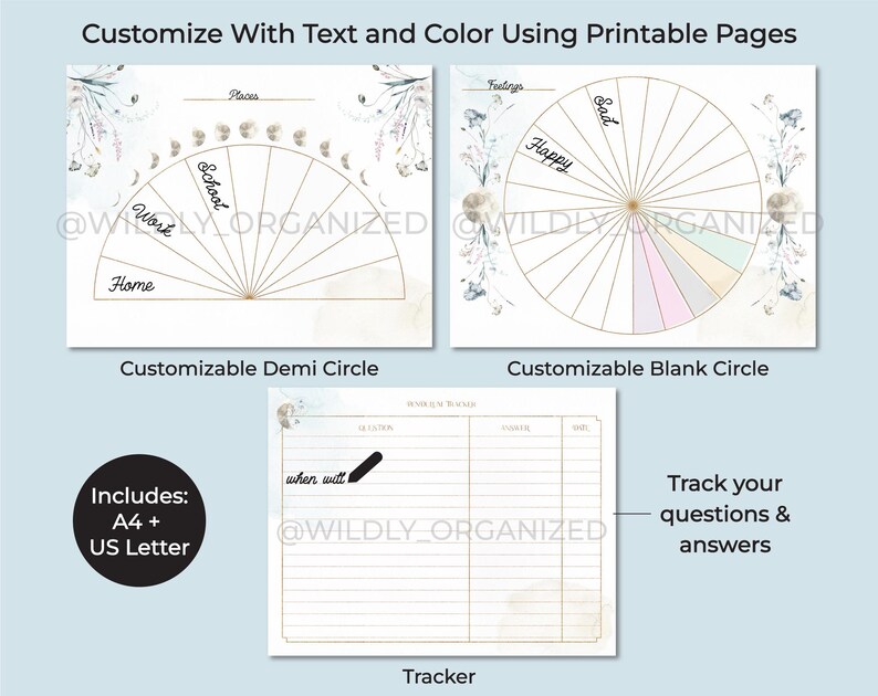 PENDULUM CHART - PRINTABLE Board Lunar Flower White Moon Floral ...