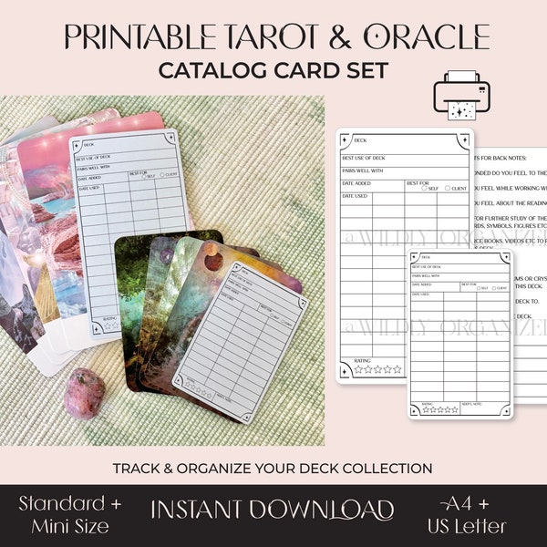 Printable TAROT or ORACLE CATALOG Card Set. Tarot Deck Oracle Deck, Tarot Planner, Tarot Journal, Deck Organizer, Tarot Collection, Grimoire