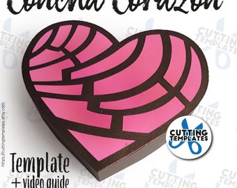 Mexican Sweet Bread, Concha Heart, Valentine's Day Gift Box, Sweet Heart Bread digital template / SVG / STUDIO / PDF