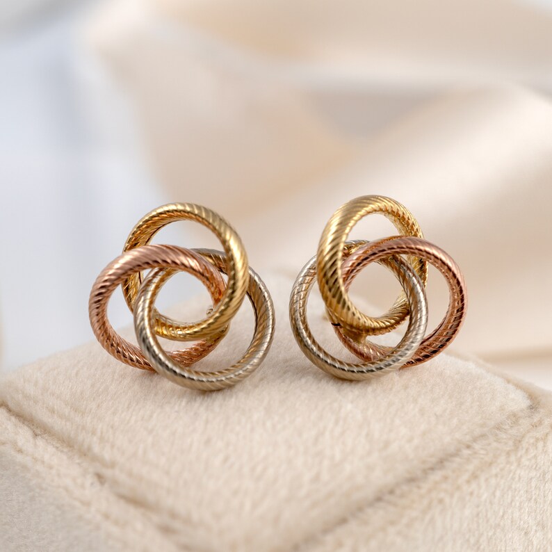 9ct Gold Stud Back Earrings Modern Trim Colour Gold Studs Full