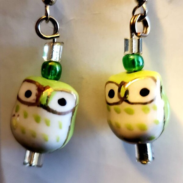 Glass Owl bead earrings
