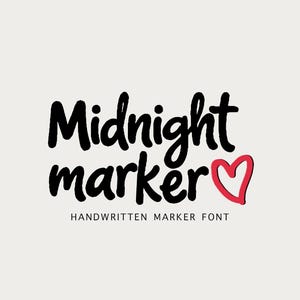 May include: The words "Midnight marker" in bold black handwritten font, with a red heart symbol, on a light beige background. Below, the text "HANDWRITTEN MARKER FONT" is in a smaller, black font.