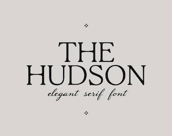 May include: A light gray background with the words "THE HUDSON" in a bold, black serif font. Below, in a smaller, elegant script, it reads "elegant serif font". Small decorative elements are above and below the text.