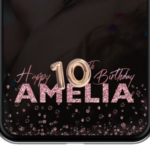 10th Birthday Party Geofilter, Glitter Birthday Filter Snap Chat, Rose Gold Balloon 10th Birthday, Custom Kids Snapchat, Princess Lens