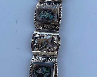 TAXCO Sterling Silver Bracelet with Abalone Accents