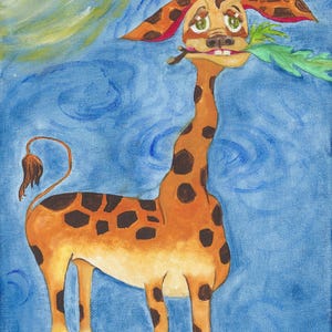 Arte de pared de jirafa, impresión de jirafa caprichosa para habitación infantil, ilustración de animales de dibujos animados, decoración divertida de la jungla, descarga digital