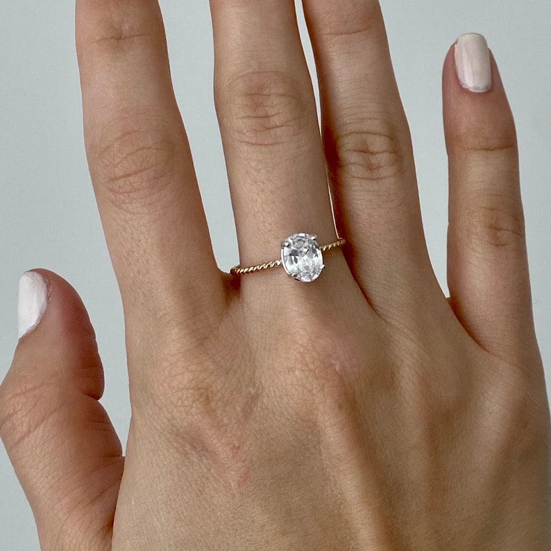 Oval Ring, Dainty Gold Diamond Ring, April Birthstone Ring for Her ...