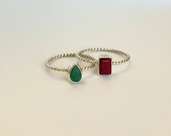 Ruby Ring, Emerald Ring, Minimalist Stacking Ring, Authentic Natural Gems, Vintage Solitaire Ring, Gift For Her