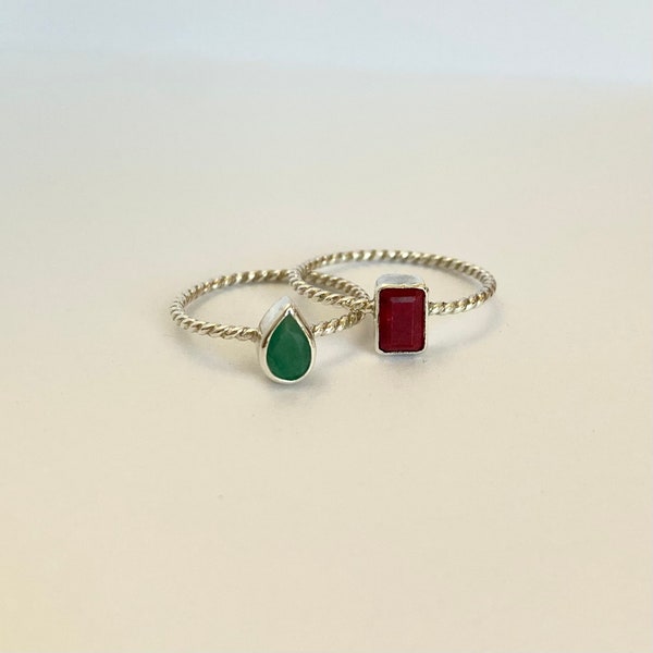 Ruby Ring, Emerald Ring, Minimalist Stacking Ring, Authentic Natural Gems, Vintage Solitaire Ring, Gift For Her