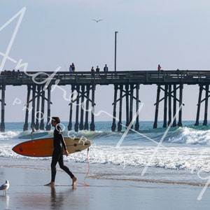Surfer Ocean Pier Photography Print, Fine Art Photography, Beach Lover Gift Idea, Landscape Photography, Ocean Art, Surfing