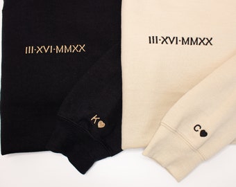 Custom Embroidered Anniversary Sweatshirt, Personalized Date Hoodie, Roman Numeral