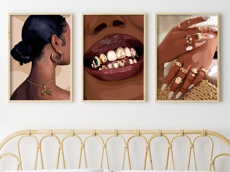 3 Poster set, Black woman art. Wall art, House Decor, House Decor, Instant Download, Black Female art, Black Girl Art, Feminine, Boho Art image 2
