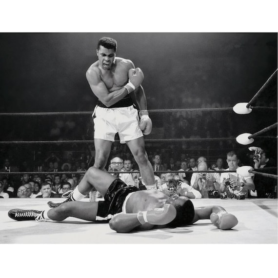 額入りモハメド・アリ vs ソニー・リストン - 白黒ボクシングアート