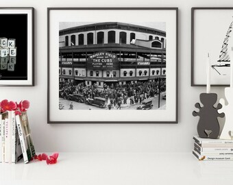 Wrigley Field Black & White Photo: Chicago Cubs World Series Framed Poster