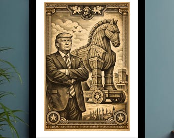 Quadro da parete con il cavallo di Troia di Donald Trump / Stampe politiche incorniciate e su tela 20x30