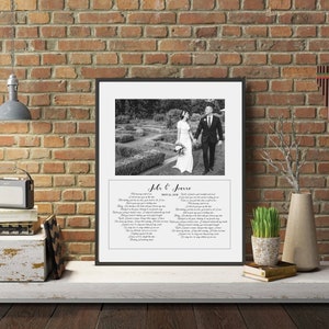 Anniversary gift Wedding vows lyric print framed vows print Custom print lyrics print Anniversary gift poem print, custom quote print