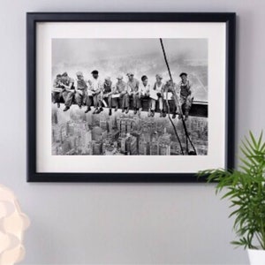 NYC Black and White Photography: Lunch Atop a Skyscraper Framed Print