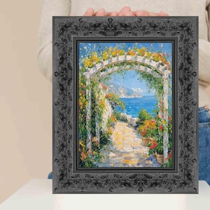 Wide Vintage Antique Black Floral Picture Frame