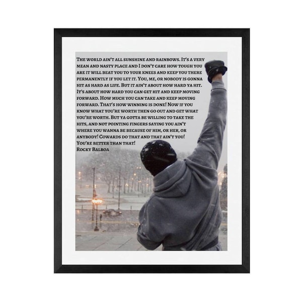Rocky Balboa movie poster, Inspirational, Rocky Balboa quote Poster Framed Art
