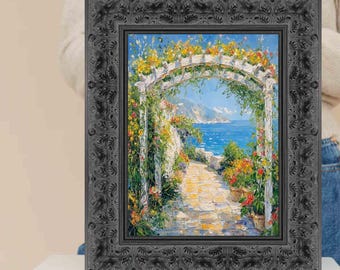 Wide Vintage Antique Black Floral Picture Frame