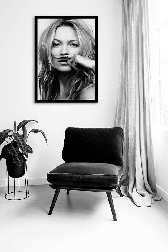 Kate Moss Moustache - Canvas Wall Art Framed Print