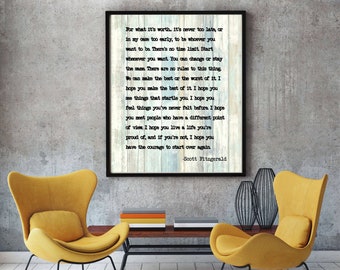 F Scott Fitzgerald Quote Print: Inspirational Wall Art